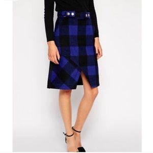 NWT Three Floor Blue Check Me Out Wool Skirt